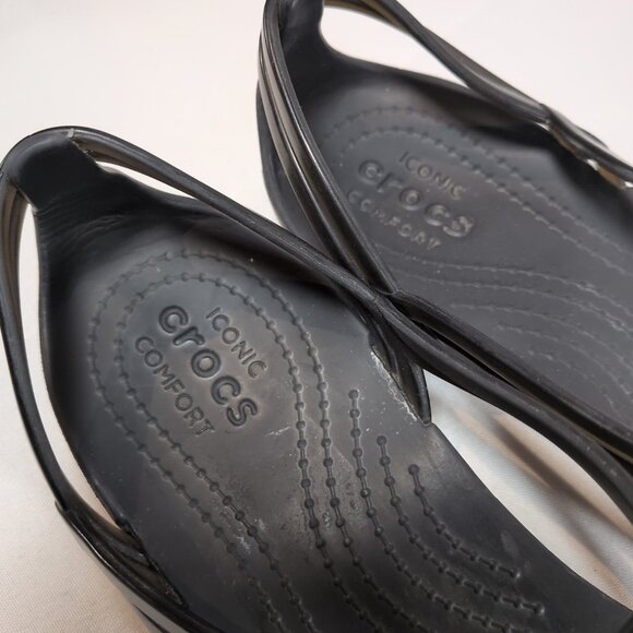 Crocs Women's Size 7 Isabella T Strap Black Sandals 202467 Thong Flats Shoes - Picture 13 of 16